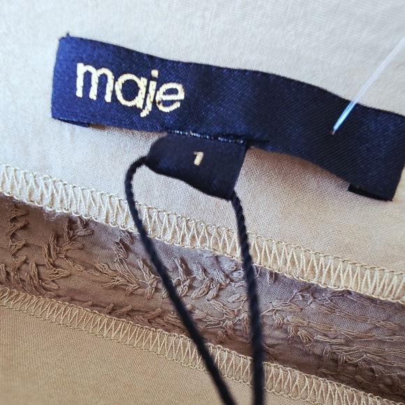 MAJE Lalmeto One Sleeve Tan BROWN Blouse Embroidered Cut Out Zipper Size 1 S - Picture 3 of 16